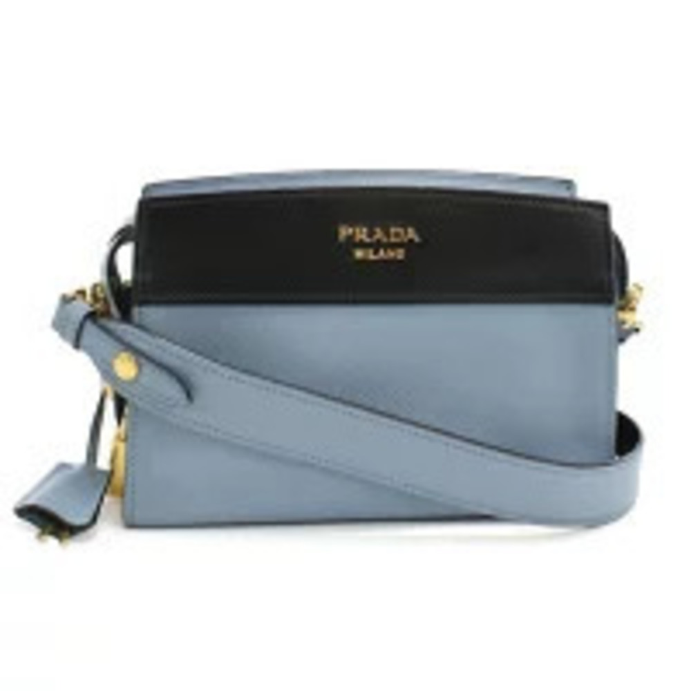 Prada Shoulder Bag Leather Two Tone Blue Crossbody